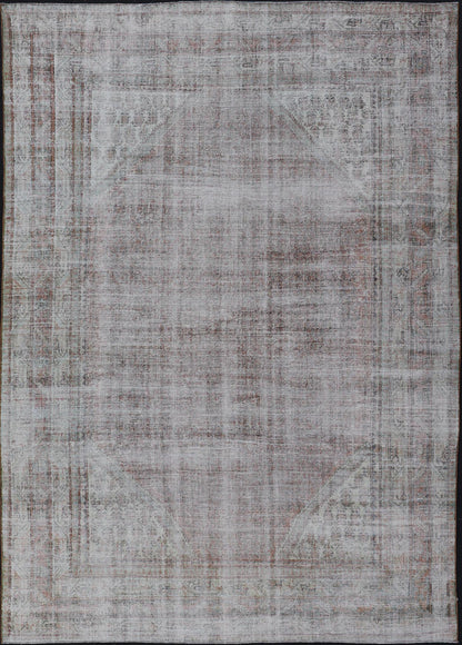 Measures: 8'6 x 13'0 Antique Distressed Persian Mahal Rug With Large Medallion In Muted Colors. Keivan Woven Arts: rug EN - 14762; Persian Mahal antique Rug with Floral Design in orange, green and light brown; Authentic Persian Rug, Antique Mahal Rug... - Keivan Woven ArtsEN - 14762 - 21847Rug