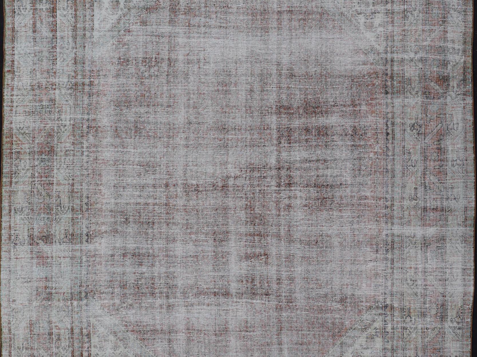 Measures: 8'6 x 13'0 Antique Distressed Persian Mahal Rug With Large Medallion In Muted Colors. Keivan Woven Arts: rug EN - 14762; Persian Mahal antique Rug with Floral Design in orange, green and light brown; Authentic Persian Rug, Antique Mahal Rug... - Keivan Woven ArtsEN - 14762 - 21847