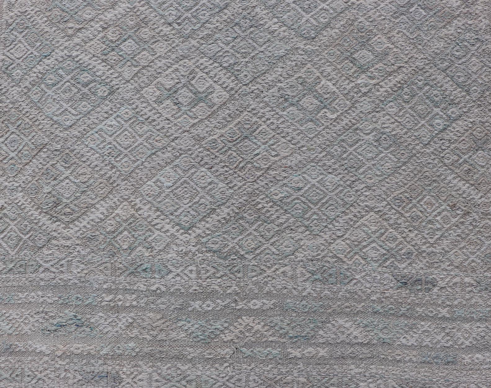 Measures: 4'8 x 6'3 Vintage Turkish Embroidered Kilim in Tribal Diamonds in Neutral Tones. Country of origin: Turkey; type: Kilim; design: Tribal Motif, sub - geometric; Keivan Woven Arts: rug EN - 14818. This vintage flat weave Kilim was hand wove... - Keivan Woven ArtsEN - 14818 - 21859Rug