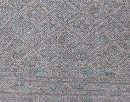 Measures: 4'8 x 6'3 Vintage Turkish Embroidered Kilim in Tribal Diamonds in Neutral Tones. Country of origin: Turkey; type: Kilim; design: Tribal Motif, sub - geometric; Keivan Woven Arts: rug EN - 14818. This vintage flat weave Kilim was hand wove... - Keivan Woven ArtsEN - 14818 - 21859Rug