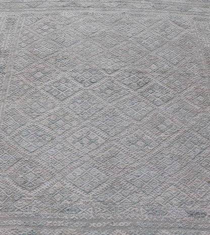 Measures: 4'8 x 6'3 Vintage Turkish Embroidered Kilim in Tribal Diamonds in Neutral Tones. Country of origin: Turkey; type: Kilim; design: Tribal Motif, sub - geometric; Keivan Woven Arts: rug EN - 14818. This vintage flat weave Kilim was hand wove... - Keivan Woven ArtsEN - 14818 - 21859Rug