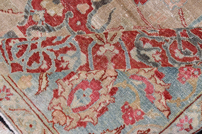 Antique Persian Tabriz Rug with Floral Medallion Design in Tan, Red, and Blue. Keivan Woven Arts / rug EN - 14861, country of origin / type: Iran / Tabriz, circa 1920 Floral Medallion Design in Tan, Red, and Blue. Measures: 8'4 x 11'9 This sublim... - Keivan Woven ArtsEN - 14861 - 23492Rug