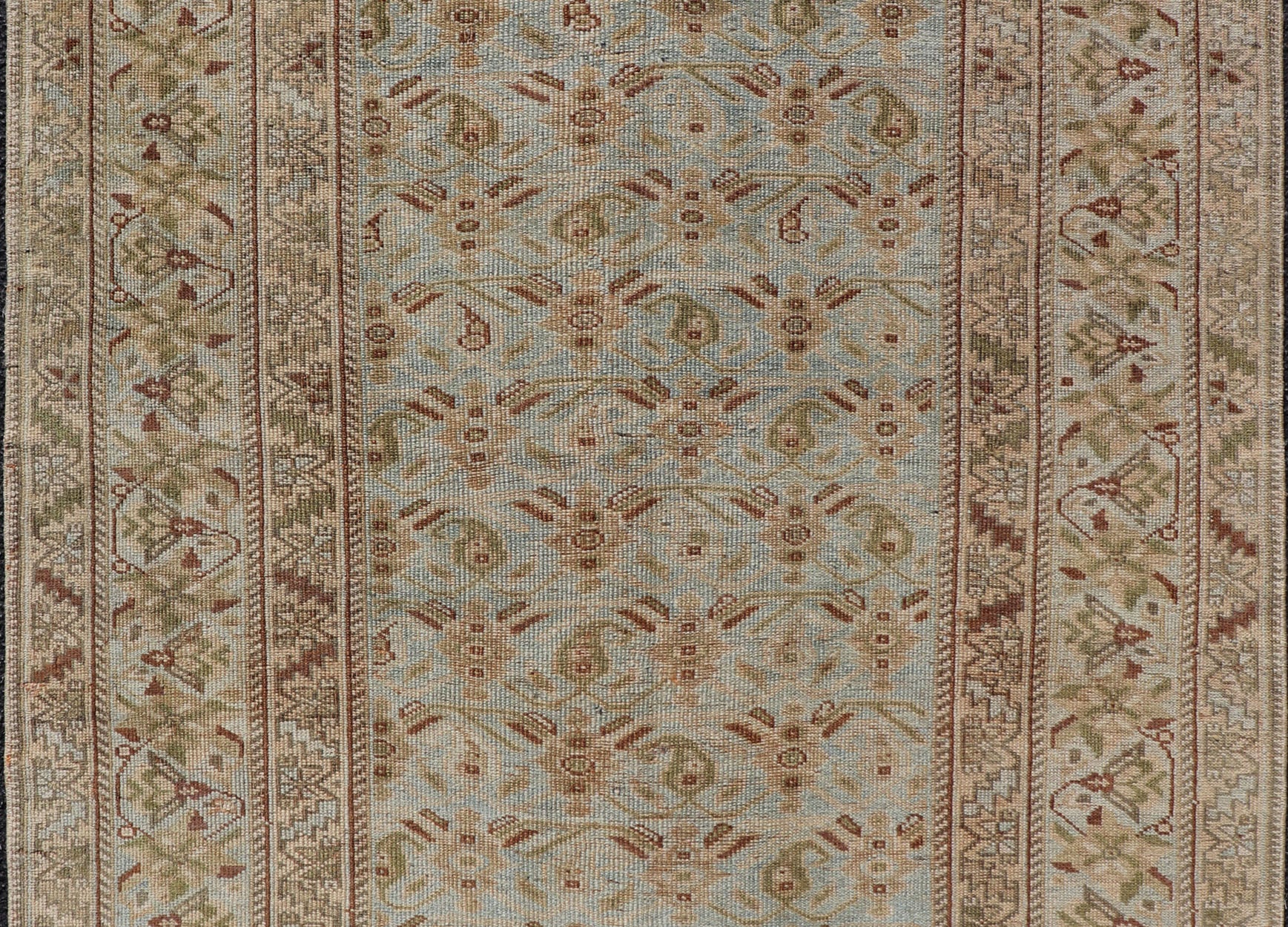 Measures: 3'8 x 4'10 Fine Persian Antique Afshar Rug in Green, Browns, and Blue Tribal Carpet. Keivan Woven Arts/ Rug/EN - 14884, Antique Afshar Early 20th Century rich symbolism, and fine intricacy contribute to the marvelous beauty of this ... - Keivan Woven ArtsEN - 14884 - 22974Rug