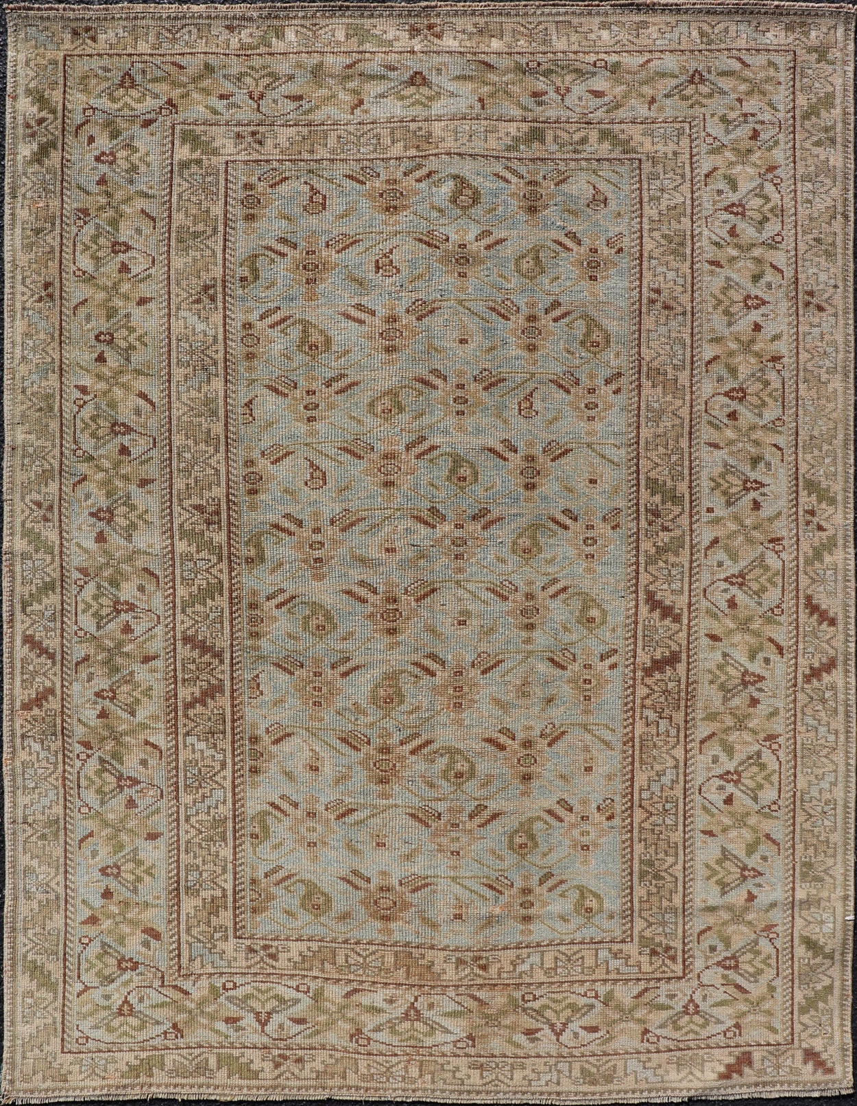 Measures: 3'8 x 4'10 Fine Persian Antique Afshar Rug in Green, Browns, and Blue Tribal Carpet. Keivan Woven Arts/ Rug/EN - 14884, Antique Afshar Early 20th Century rich symbolism, and fine intricacy contribute to the marvelous beauty of this ... - Keivan Woven ArtsEN - 14884 - 22974Rug