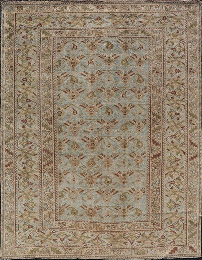 Measures: 3'8 x 4'10 Fine Persian Antique Afshar Rug in Green, Browns, and Blue Tribal Carpet. Keivan Woven Arts/ Rug/EN - 14884, Antique Afshar Early 20th Century rich symbolism, and fine intricacy contribute to the marvelous beauty of this ... - Keivan Woven ArtsEN - 14884 - 22974Rug