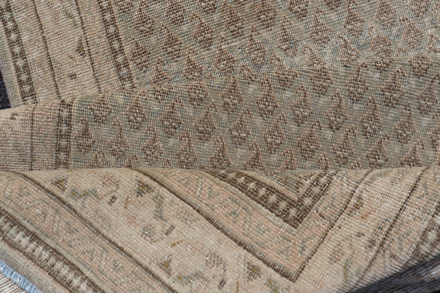 Long & Narrow Vintage Tabriz Runner with Taupe, Soft Blue - Gray, and Light Brown. Keivan Woven Arts / rug/ EN - 14890, Vintage Tabriz runner, mid - 20th century. Measures: 2'6 x 13'5 Persian Tabriz runner with a sophisticated design features a u... - Keivan Woven ArtsEN - 14890 - 23583