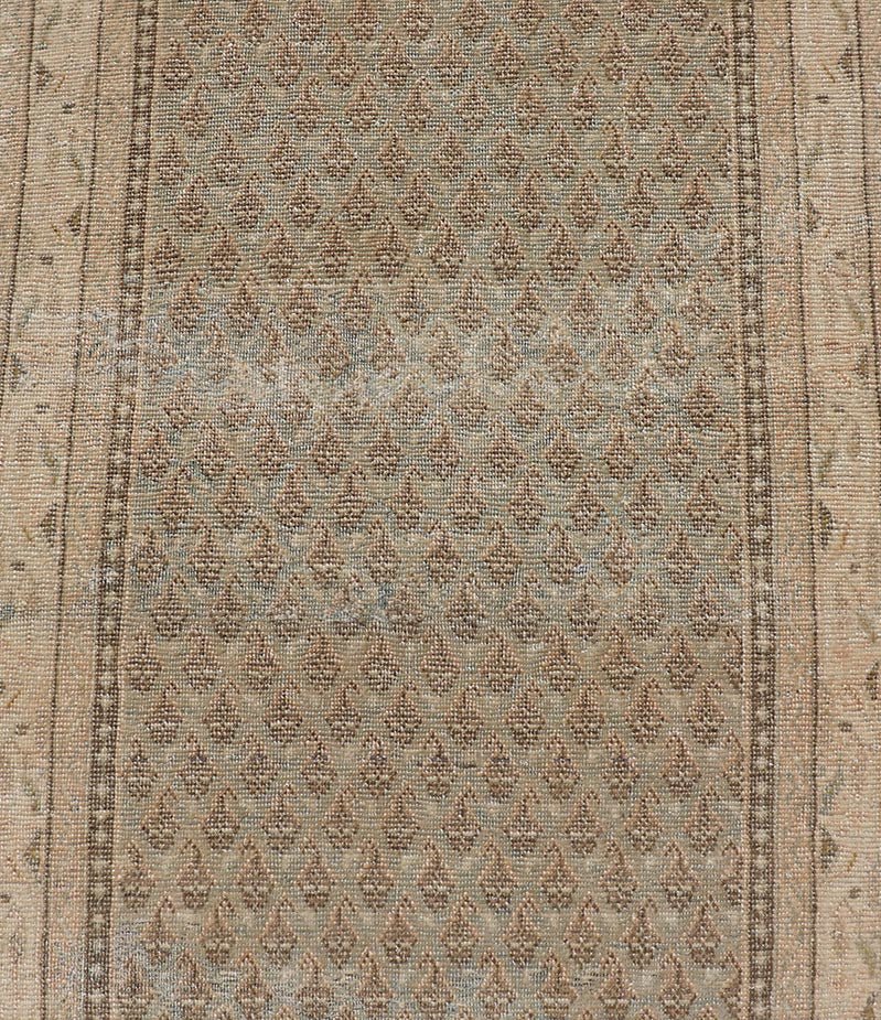 Long & Narrow Vintage Tabriz Runner with Taupe, Soft Blue - Gray, and Light Brown. Keivan Woven Arts / rug/ EN - 14890, Vintage Tabriz runner, mid - 20th century. Measures: 2'6 x 13'5 Persian Tabriz runner with a sophisticated design features a u... - Keivan Woven ArtsEN - 14890 - 23583