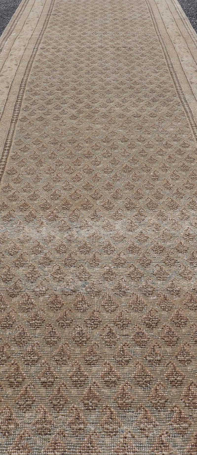 Long & Narrow Vintage Tabriz Runner with Taupe, Soft Blue - Gray, and Light Brown. Keivan Woven Arts / rug/ EN - 14890, Vintage Tabriz runner, mid - 20th century. Measures: 2'6 x 13'5 Persian Tabriz runner with a sophisticated design features a u... - Keivan Woven ArtsEN - 14890 - 23583