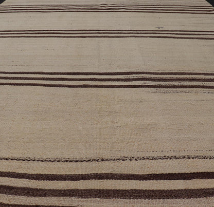 Turkish Vintage Flat - Weave in Brown and Cream with Stripe Design. Keivan Woven Arts / rug EN - 14904, country of origin / type: Turkey / Kilim, circa 1950 Measures: 4'11 x 6'4 This vintage striped design Turkish Kilim rendered in shade of browns, ... - Keivan Woven ArtsEN - 14904 - 24001Rug