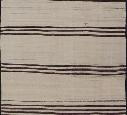 Turkish Vintage Flat - Weave in Brown and Cream with Stripe Design. Keivan Woven Arts / rug EN - 14904, country of origin / type: Turkey / Kilim, circa 1950 Measures: 4'11 x 6'4 This vintage striped design Turkish Kilim rendered in shade of browns, ... - Keivan Woven ArtsEN - 14904 - 24001Rug