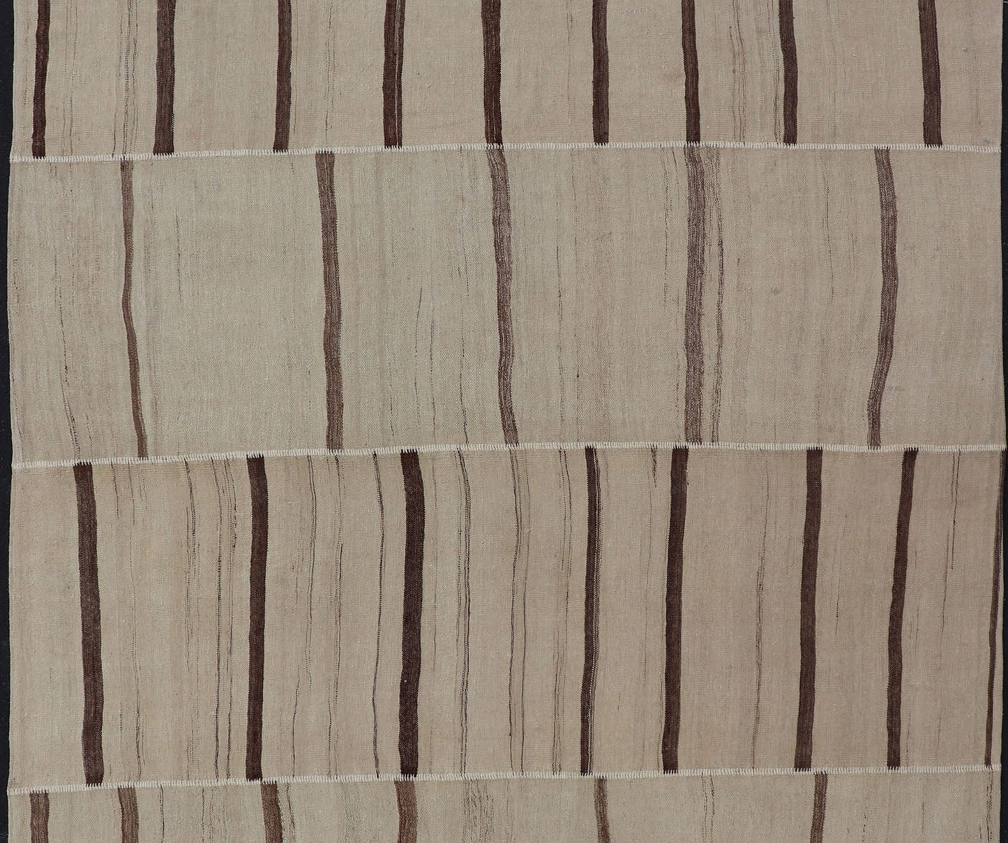 Measures: 8'8 x 11'8 Paneled Vintage Turkish Kilim Flat - Weave in Neutral Tones of Cream & Brown. Casual flat - weave Kilim design, Keivan Woven Arts /rug#EN - 14909, country of origin / type: Turkey / Kilim 1950s Large Vintage Hand Woven neutral... - Keivan Woven ArtsEN - 14909 - 22818Rug
