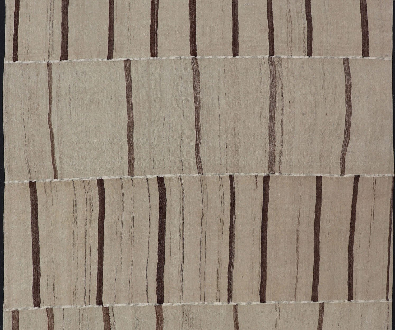 Measures: 8'8 x 11'8 Paneled Vintage Turkish Kilim Flat - Weave in Neutral Tones of Cream & Brown. Casual flat - weave Kilim design, Keivan Woven Arts /rug#EN - 14909, country of origin / type: Turkey / Kilim 1950s Large Vintage Hand Woven neutral... - Keivan Woven ArtsEN - 14909 - 22818Rug