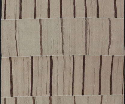 Measures: 8'8 x 11'8 Paneled Vintage Turkish Kilim Flat - Weave in Neutral Tones of Cream & Brown. Casual flat - weave Kilim design, Keivan Woven Arts /rug#EN - 14909, country of origin / type: Turkey / Kilim 1950s Large Vintage Hand Woven neutral... - Keivan Woven ArtsEN - 14909 - 22818Rug