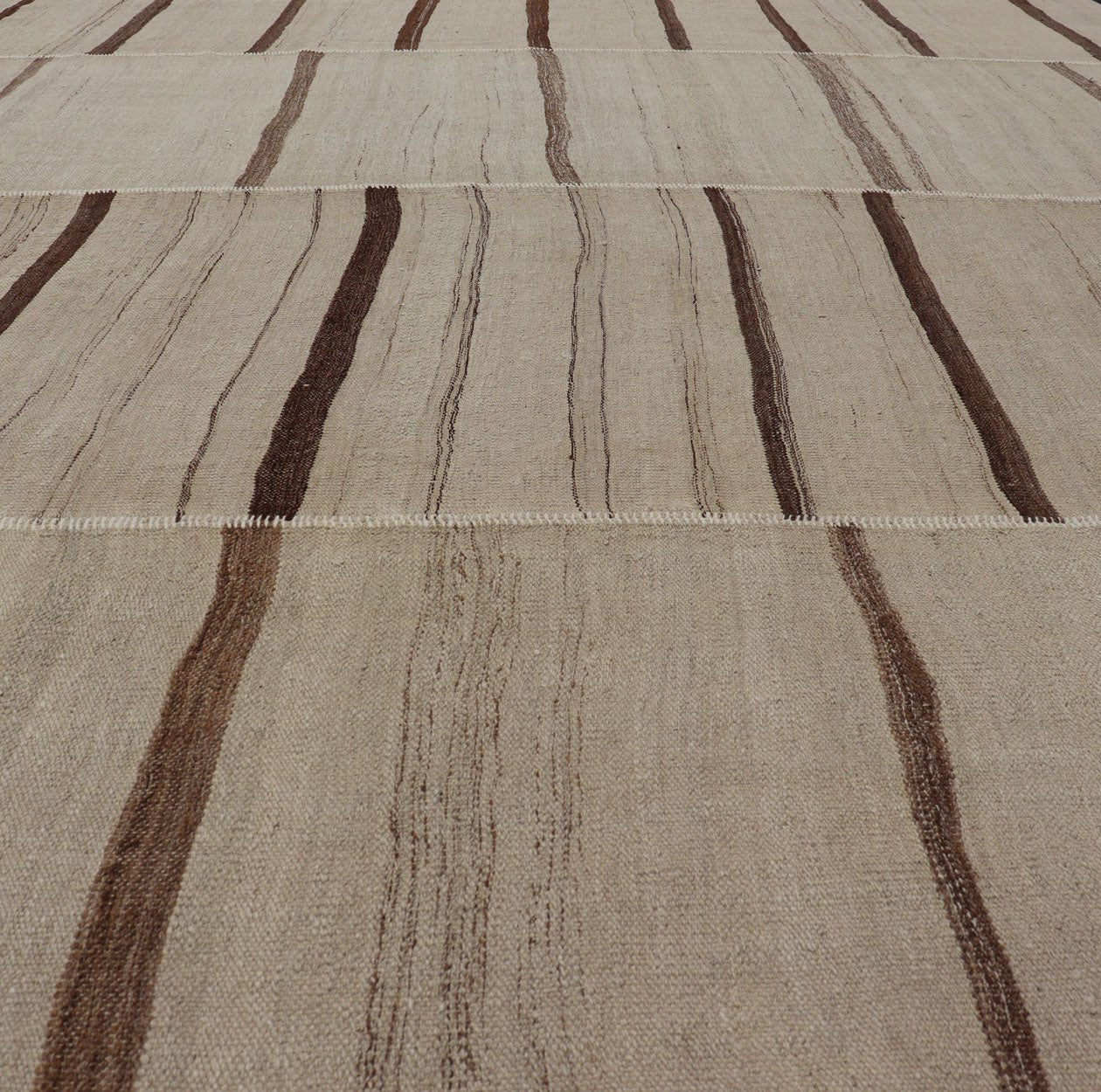 Measures: 8'8 x 11'8 Paneled Vintage Turkish Kilim Flat - Weave in Neutral Tones of Cream & Brown. Casual flat - weave Kilim design, Keivan Woven Arts /rug#EN - 14909, country of origin / type: Turkey / Kilim 1950s Large Vintage Hand Woven neutral... - Keivan Woven ArtsEN - 14909 - 22818Rug