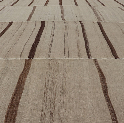 Measures: 8'8 x 11'8 Paneled Vintage Turkish Kilim Flat - Weave in Neutral Tones of Cream & Brown. Casual flat - weave Kilim design, Keivan Woven Arts /rug#EN - 14909, country of origin / type: Turkey / Kilim 1950s Large Vintage Hand Woven neutral... - Keivan Woven ArtsEN - 14909 - 22818Rug