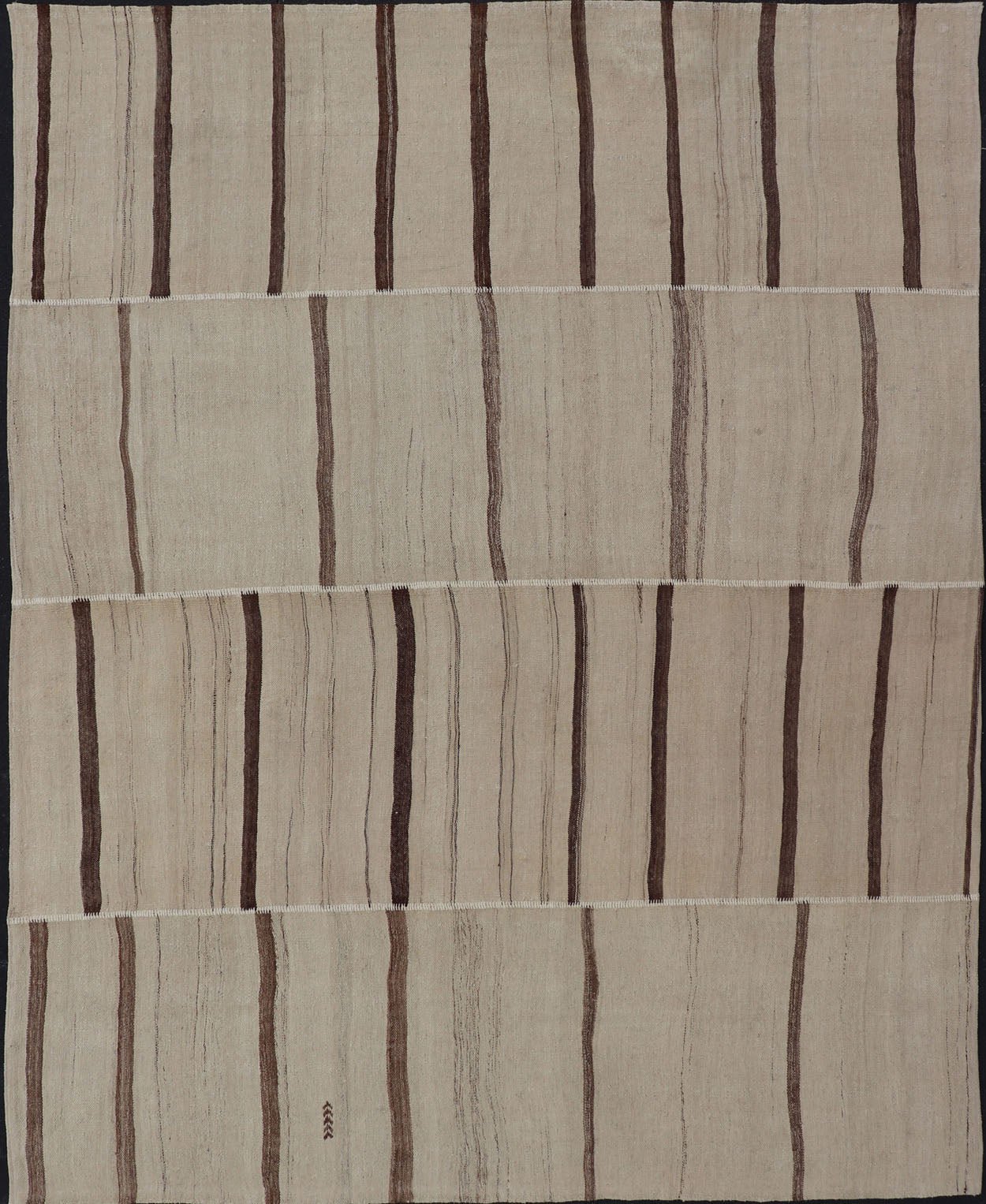 Measures: 8'8 x 11'8 Paneled Vintage Turkish Kilim Flat - Weave in Neutral Tones of Cream & Brown. Casual flat - weave Kilim design, Keivan Woven Arts /rug#EN - 14909, country of origin / type: Turkey / Kilim 1950s Large Vintage Hand Woven neutral... - Keivan Woven ArtsEN - 14909 - 22818Rug