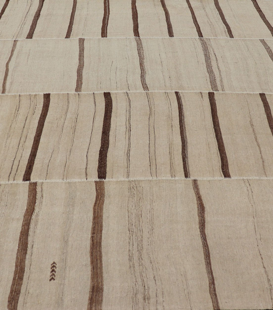 Measures: 8'8 x 11'8 Paneled Vintage Turkish Kilim Flat - Weave in Neutral Tones of Cream & Brown. Casual flat - weave Kilim design, Keivan Woven Arts /rug#EN - 14909, country of origin / type: Turkey / Kilim 1950s Large Vintage Hand Woven neutral... - Keivan Woven ArtsEN - 14909 - 22818Rug