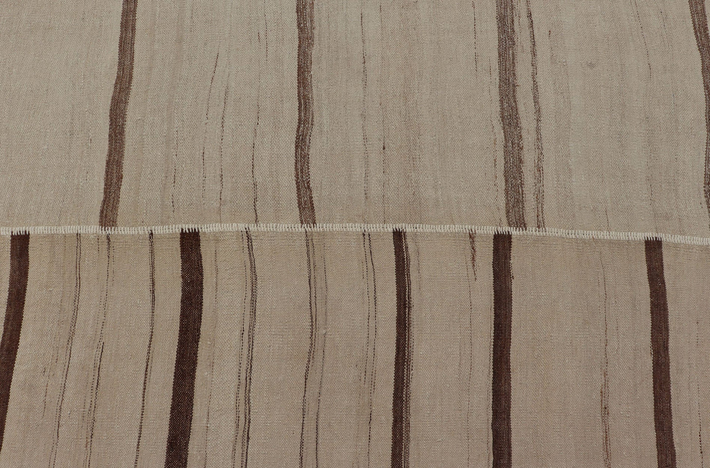 Measures: 8'8 x 11'8 Paneled Vintage Turkish Kilim Flat - Weave in Neutral Tones of Cream & Brown. Casual flat - weave Kilim design, Keivan Woven Arts /rug#EN - 14909, country of origin / type: Turkey / Kilim 1950s Large Vintage Hand Woven neutral... - Keivan Woven ArtsEN - 14909 - 22818Rug