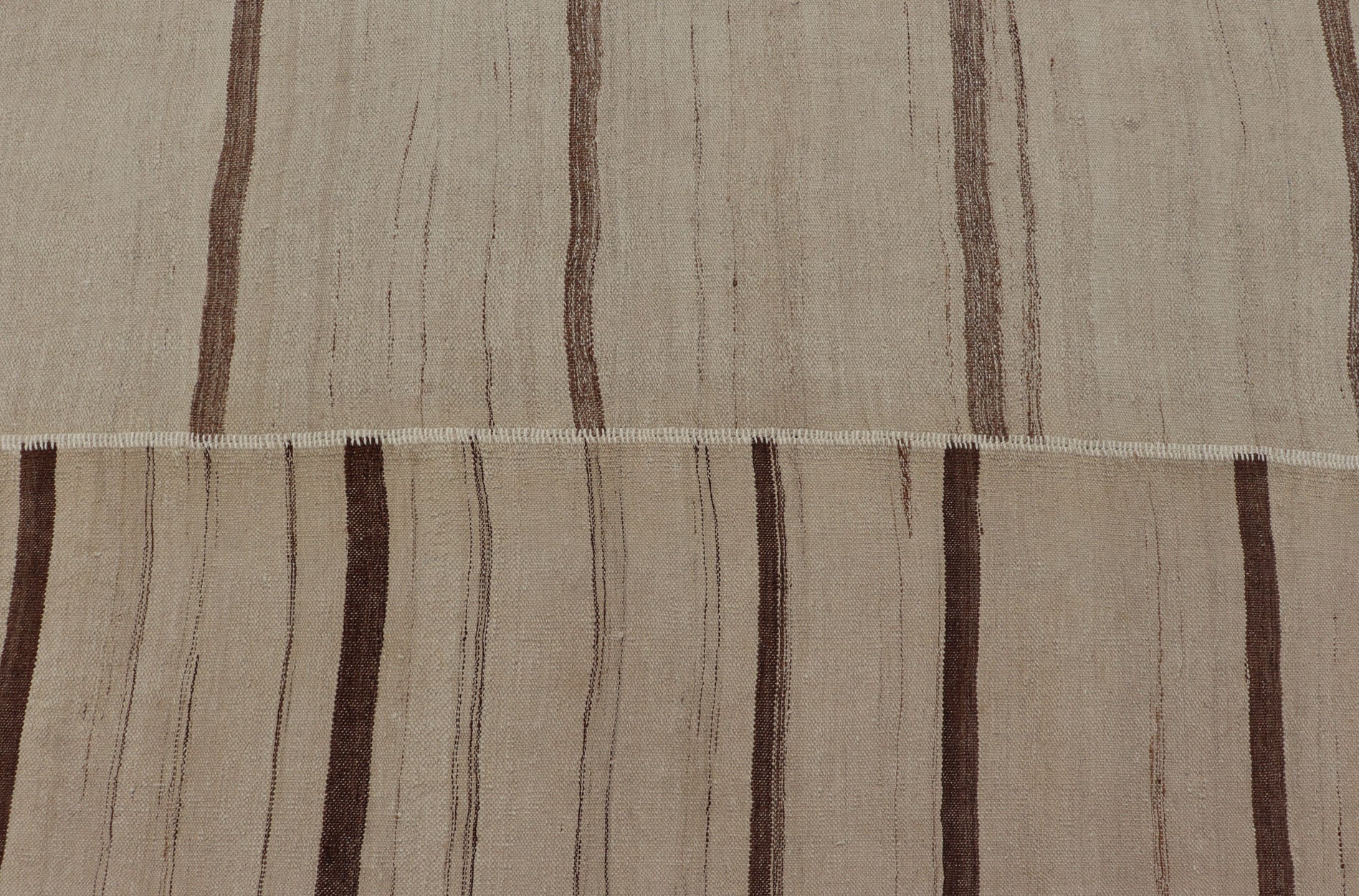Measures: 8'8 x 11'8 Paneled Vintage Turkish Kilim Flat - Weave in Neutral Tones of Cream & Brown. Casual flat - weave Kilim design, Keivan Woven Arts /rug#EN - 14909, country of origin / type: Turkey / Kilim 1950s Large Vintage Hand Woven neutral... - Keivan Woven ArtsEN - 14909 - 22818Rug
