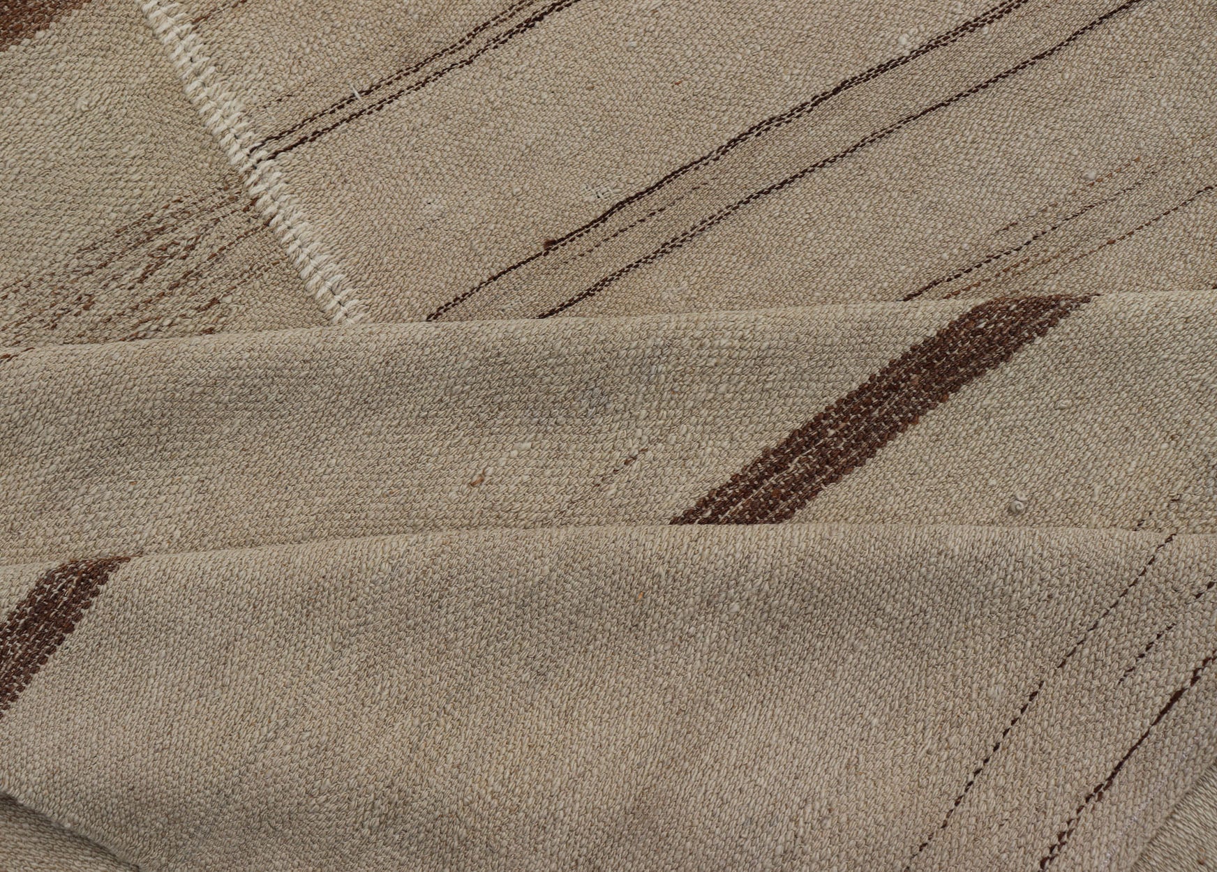 Measures: 8'8 x 11'8 Paneled Vintage Turkish Kilim Flat - Weave in Neutral Tones of Cream & Brown. Casual flat - weave Kilim design, Keivan Woven Arts /rug#EN - 14909, country of origin / type: Turkey / Kilim 1950s Large Vintage Hand Woven neutral... - Keivan Woven ArtsEN - 14909 - 22818Rug