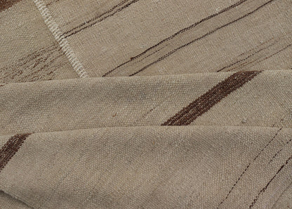 Measures: 8'8 x 11'8 Paneled Vintage Turkish Kilim Flat - Weave in Neutral Tones of Cream & Brown. Casual flat - weave Kilim design, Keivan Woven Arts /rug#EN - 14909, country of origin / type: Turkey / Kilim 1950s Large Vintage Hand Woven neutral... - Keivan Woven ArtsEN - 14909 - 22818Rug
