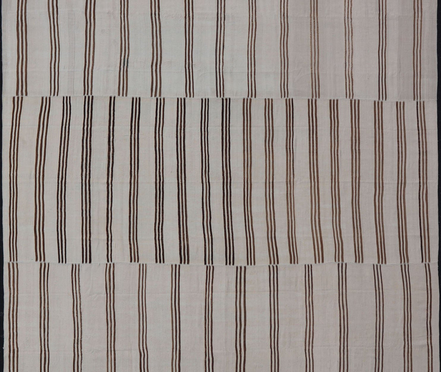 Measures: 12'3 x 13'10 Large Vintage Neutral Paneled Kilim Flat - Weave in Neutral Tones of Cream & Brown. Keivan Woven Arts /rug#EN - 14932, country of origin / type: Turkey / Kilim 1950s Large Vintage Hand Woven neutral paneled Kilim flat - weav... - Keivan Woven ArtsEN - 14932 - 22824Rug