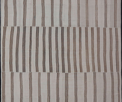 Measures: 12'3 x 13'10 Large Vintage Neutral Paneled Kilim Flat - Weave in Neutral Tones of Cream & Brown. Keivan Woven Arts /rug#EN - 14932, country of origin / type: Turkey / Kilim 1950s Large Vintage Hand Woven neutral paneled Kilim flat - weav... - Keivan Woven ArtsEN - 14932 - 22824Rug