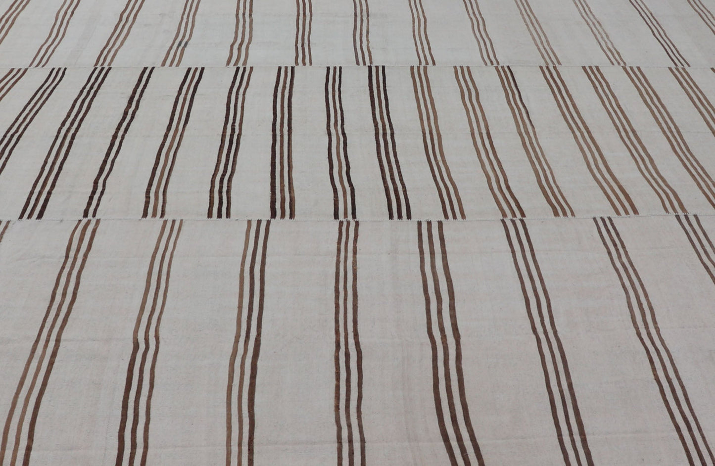 Measures: 12'3 x 13'10 Large Vintage Neutral Paneled Kilim Flat - Weave in Neutral Tones of Cream & Brown. Keivan Woven Arts /rug#EN - 14932, country of origin / type: Turkey / Kilim 1950s Large Vintage Hand Woven neutral paneled Kilim flat - weav... - Keivan Woven ArtsEN - 14932 - 22824Rug