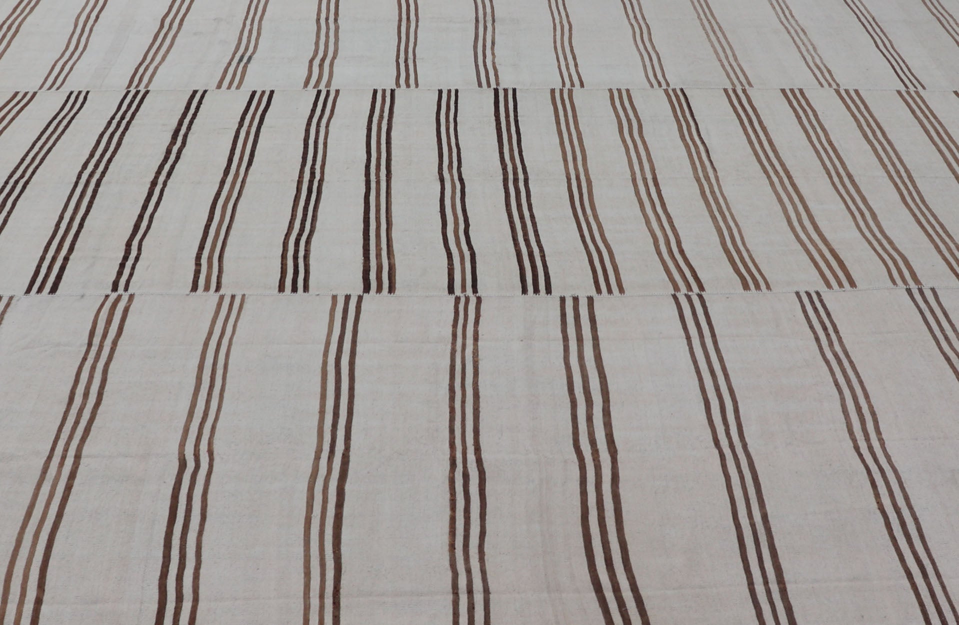 Measures: 12'3 x 13'10 Large Vintage Neutral Paneled Kilim Flat - Weave in Neutral Tones of Cream & Brown. Keivan Woven Arts /rug#EN - 14932, country of origin / type: Turkey / Kilim 1950s Large Vintage Hand Woven neutral paneled Kilim flat - weav... - Keivan Woven ArtsEN - 14932 - 22824Rug