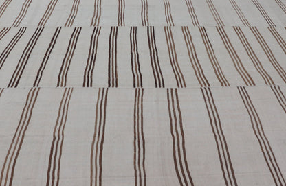 Measures: 12'3 x 13'10 Large Vintage Neutral Paneled Kilim Flat - Weave in Neutral Tones of Cream & Brown. Keivan Woven Arts /rug#EN - 14932, country of origin / type: Turkey / Kilim 1950s Large Vintage Hand Woven neutral paneled Kilim flat - weav... - Keivan Woven ArtsEN - 14932 - 22824Rug