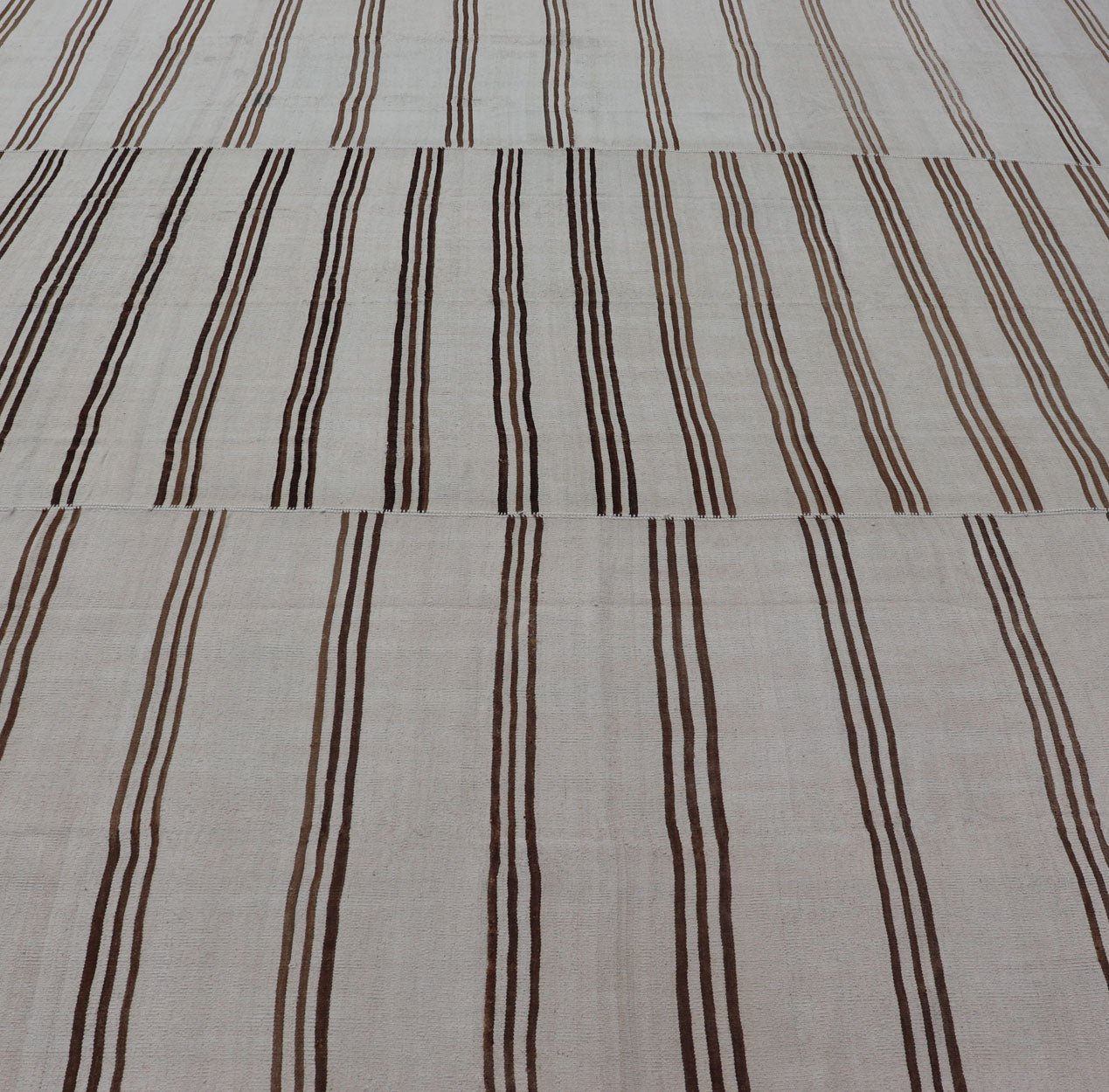 Measures: 12'3 x 13'10 Large Vintage Neutral Paneled Kilim Flat - Weave in Neutral Tones of Cream & Brown. Keivan Woven Arts /rug#EN - 14932, country of origin / type: Turkey / Kilim 1950s Large Vintage Hand Woven neutral paneled Kilim flat - weav... - Keivan Woven ArtsEN - 14932 - 22824Rug