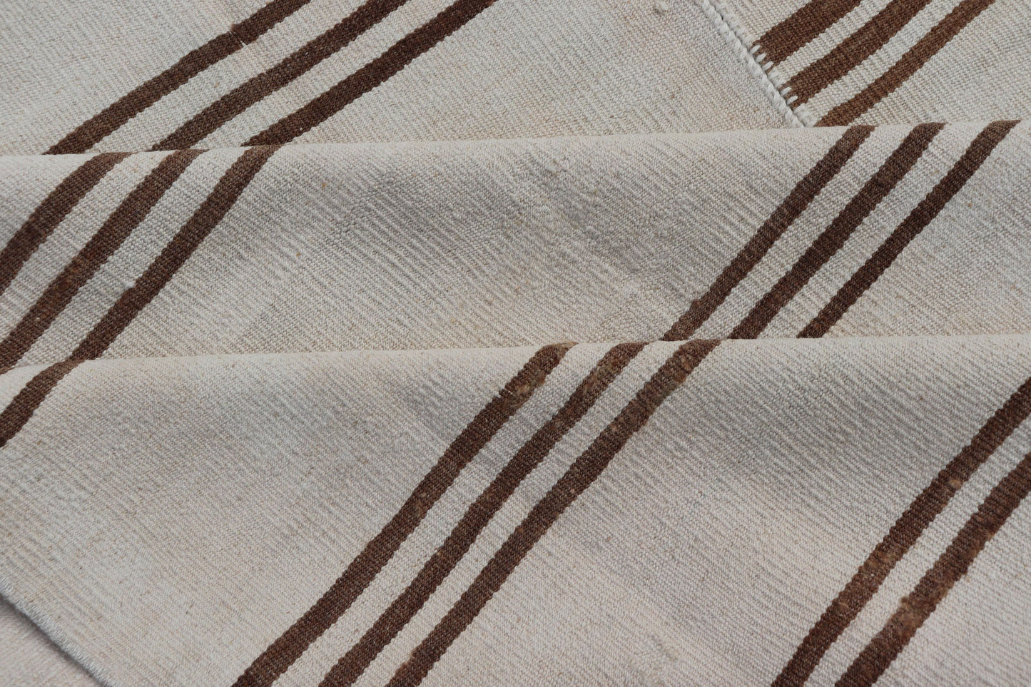 Measures: 12'3 x 13'10 Large Vintage Neutral Paneled Kilim Flat - Weave in Neutral Tones of Cream & Brown. Keivan Woven Arts /rug#EN - 14932, country of origin / type: Turkey / Kilim 1950s Large Vintage Hand Woven neutral paneled Kilim flat - weav... - Keivan Woven ArtsEN - 14932 - 22824Rug