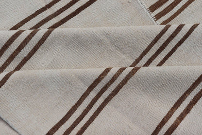 Measures: 12'3 x 13'10 Large Vintage Neutral Paneled Kilim Flat - Weave in Neutral Tones of Cream & Brown. Keivan Woven Arts /rug#EN - 14932, country of origin / type: Turkey / Kilim 1950s Large Vintage Hand Woven neutral paneled Kilim flat - weav... - Keivan Woven ArtsEN - 14932 - 22824Rug