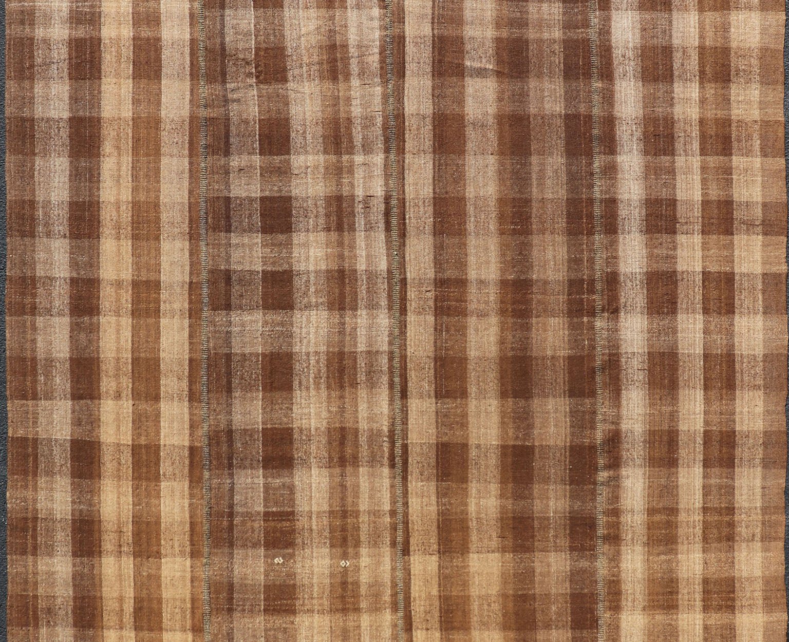 Measures: 9'1 x 12'0 Turkish Vintage Plaid Design Flat - Weave Rug in Brown, Cognac, Ivory, And Tan. Turkish Vintage Plaid Design Flat - Weave Rug Keivan Woven Arts. Keivan Woven Arts / rug EN - 14944, country of origin / type: Turkey / Kilim, circa ... - Keivan Woven ArtsEN - 14944 - 22980Rug