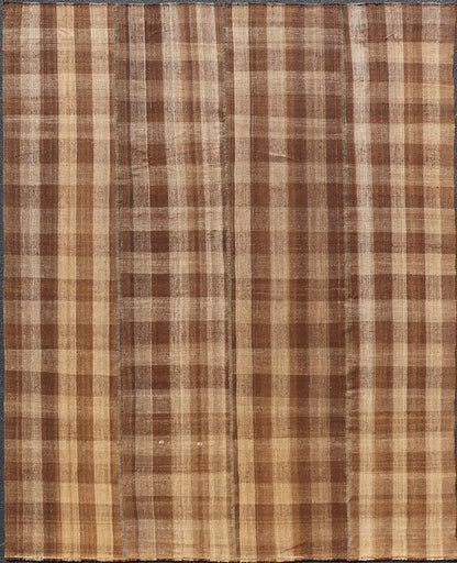 Measures: 9'1 x 12'0 Turkish Vintage Plaid Design Flat - Weave Rug in Brown, Cognac, Ivory, And Tan. Turkish Vintage Plaid Design Flat - Weave Rug Keivan Woven Arts. Keivan Woven Arts / rug EN - 14944, country of origin / type: Turkey / Kilim, circa ... - Keivan Woven ArtsEN - 14944 - 22980Rug