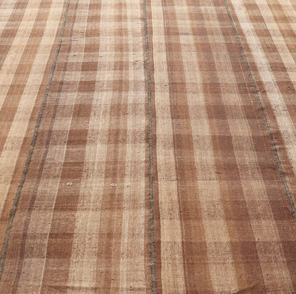 Measures: 9'1 x 12'0 Turkish Vintage Plaid Design Flat - Weave Rug in Brown, Cognac, Ivory, And Tan. Turkish Vintage Plaid Design Flat - Weave Rug Keivan Woven Arts. Keivan Woven Arts / rug EN - 14944, country of origin / type: Turkey / Kilim, circa ... - Keivan Woven ArtsEN - 14944 - 22980Rug