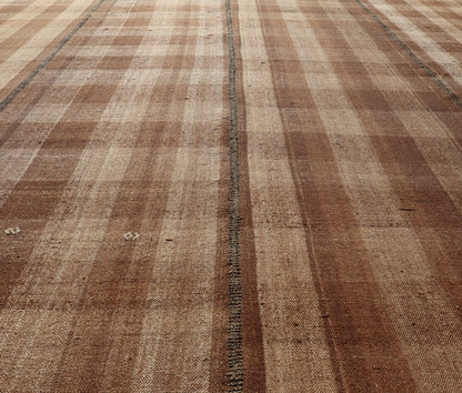Measures: 9'1 x 12'0 Turkish Vintage Plaid Design Flat - Weave Rug in Brown, Cognac, Ivory, And Tan. Turkish Vintage Plaid Design Flat - Weave Rug Keivan Woven Arts. Keivan Woven Arts / rug EN - 14944, country of origin / type: Turkey / Kilim, circa ... - Keivan Woven ArtsEN - 14944 - 22980Rug