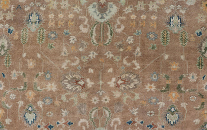 Colorful Turkish Oushak Rug in Salmon Background with All - Over Floral Design. Country of Origin: Turkey; Type: Oushak; Design: All - Over, Floral; Keivan Woven Arts/ rug EN - 14950; Measures: 6'7 x 10'7 Beautiful 1930's colorful Turkish Oush... - Keivan Woven ArtsEN - 14950 - 23666Rug