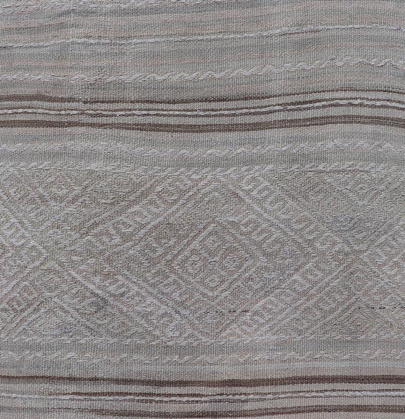 Vintage Turkish Tribal Kilim Runner with Soft Neutral Tones and Geometric Patterns - Keivan Woven ArtsEN - 14951Rug