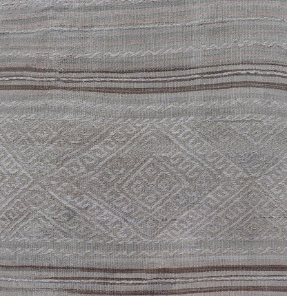 Vintage Turkish Tribal Kilim Runner with Soft Neutral Tones and Geometric Patterns - Keivan Woven ArtsEN - 14951Rug