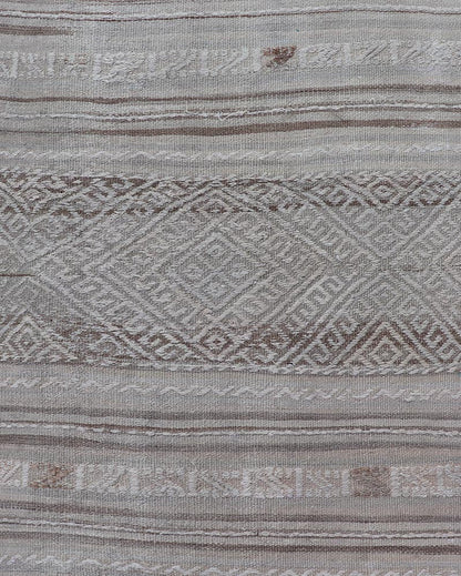 Vintage Turkish Tribal Kilim Runner with Soft Neutral Tones and Geometric Patterns - Keivan Woven ArtsEN - 14951Rug