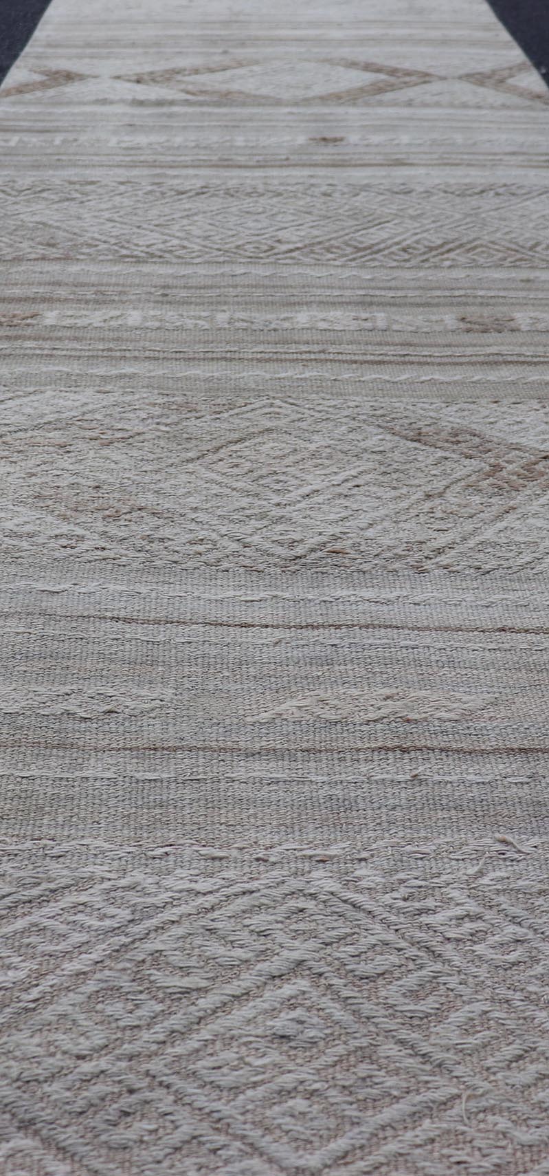 Vintage Turkish Tribal Kilim Runner with Soft Neutral Tones and Geometric Patterns - Keivan Woven ArtsEN - 14951Rug