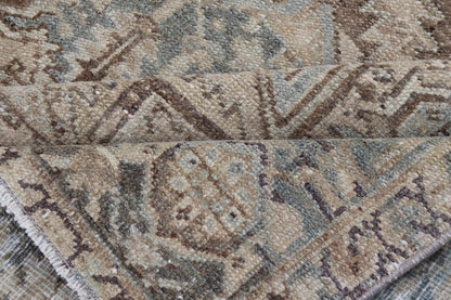 Square Antique Heriz Rug with Geometric Design in Blue's, Tan, Cream, and Brown. Keivan Woven Arts / rug EN - 15000, country of origin / type: Iran / Heriz, circa 1930 Measures: 7'6 x 8'5 This square Persian Heriz carpet bears an exqui... - Keivan Woven ArtsEN - 15000 - 23672Rug