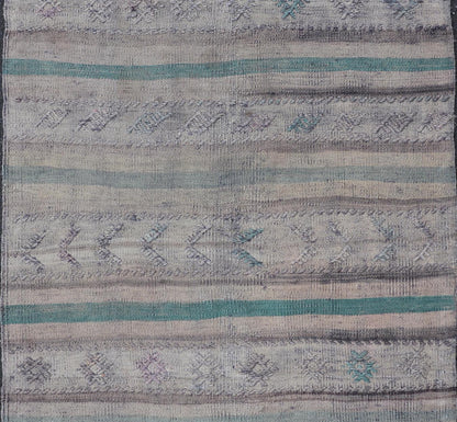 Vintage Kilim Rug in Stripe design by Keivan Woven Arts Measures: 3' X 4'8 This remarkable Turkish kilim with embroideries features stripe pattern and soft tones. the rich tradition of Kilim weaving in central Anatolian region goes bac... - Keivan Woven ArtsEN - 1501 - 27490Rug