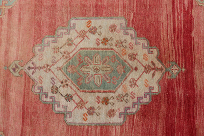 Measures: 5'4 x 11'6 Turkish Vintage Oushak Gallery with Tribal Medallions in Coral, Lt. Green & Tan. Country of origin: Turkey; Type: Oushak; Design: Tribal, Tribal Medallion; Keivan Woven Arts: rug EN - 15116. This vintage Turkish Oushak fe... - Keivan Woven ArtsEN - 15116 - 22848Rug