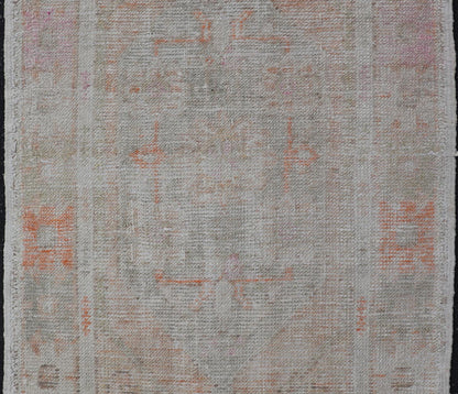 Turkish Muted Colored Oushak Rug is Subdued Medallion Design. Keivan Woven Arts / rug EN - 15128, country of origin / type: Turkey / Oushak, circa 1940 Measures: 2'7 x 4'2 This vintage Turkish Oushak carpet from Turkey boasts a center medallion in... - Keivan Woven ArtsEN - 15128 - 23785Rug