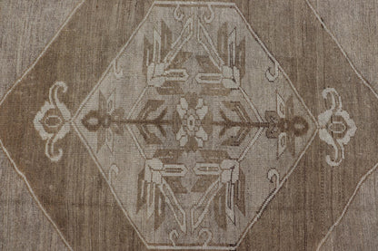 Measures: 9'2 x 10'9 Turkish Vintage Kars Rug in Brown Background With Gray and Hints of Green. Keivan Woven Arts / rug EN - 15156, country of origin / type: Turkey / Oushak, circa mid - 20th century This vintage Turkish rug, (circa mid - 20th ce... - Keivan Woven ArtsEN - 15156 - 22410Rug