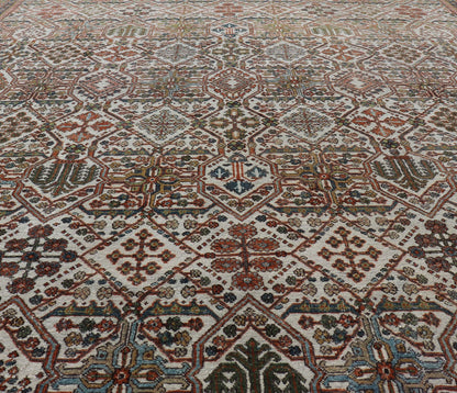 Measures: 7'10 x 10'9 Antique Persian Joshegan Rug in Ivory Background With Blue, Green, & Copper. Keivan Woven Arts/ rugEN - 15157, country of origin / type: Iran / Joshegan, circa 1920 Antique Persian Joshegan Rug in Ivory Background with co... - Keivan Woven ArtsEN - 15157 - 22608Rug
