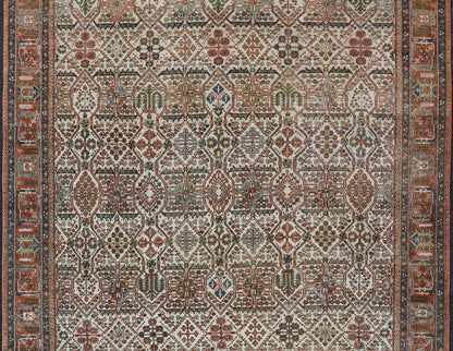 Measures: 7'10 x 10'9 Antique Persian Joshegan Rug in Ivory Background With Blue, Green, & Copper. Keivan Woven Arts/ rugEN - 15157, country of origin / type: Iran / Joshegan, circa 1920 Antique Persian Joshegan Rug in Ivory Background with co... - Keivan Woven ArtsEN - 15157 - 22608Rug