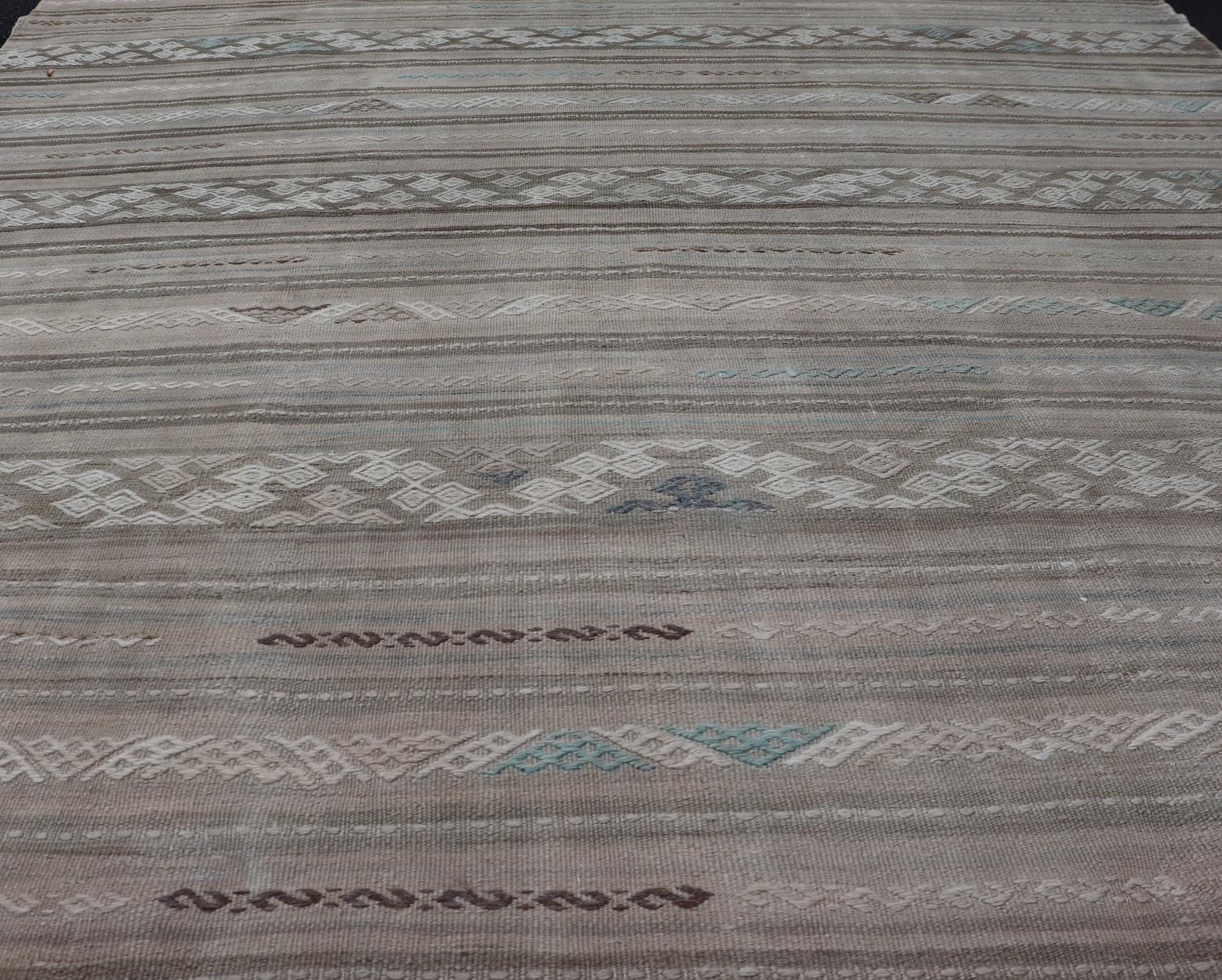 Striped Flat - Weave Turkish Vintage Kilim with Geometric Designs and Stripes. Keivan Woven Arts / rug EN - 15162 country of origin / type: Turkey / Kilim, circa mid - 20th Century. Measures: 5'5 x 6'8 This flat - woven Kilim from Turkey features an ent... - Keivan Woven ArtsEN - 15162 - 23486Rug